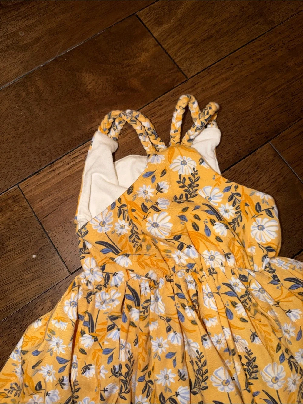 Toddler girl Yellow Floral Sundress with Blue and White Accents